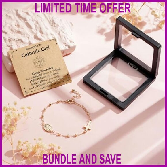 Virgin Mary Cross Charm Bracelet 14K Gold Plated 6" Length - Picture 7 of 7